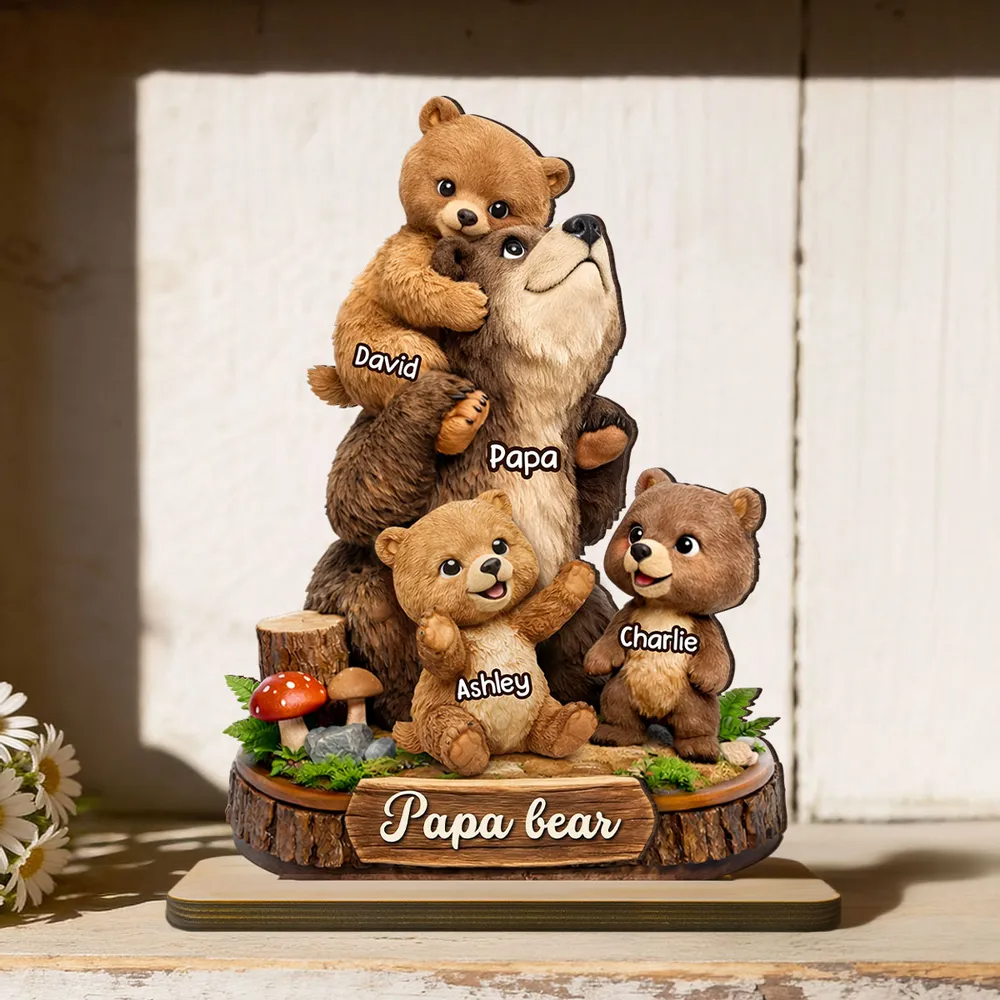 Personalized Daddy Bear 2-Layer Wooden Plaque - Custom Gift For Dad, Grandpa, Father's Day