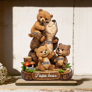 Personalized Daddy Bear 2-Layer Wooden Plaque - Custom Gift For Dad, Grandpa, Father's Day