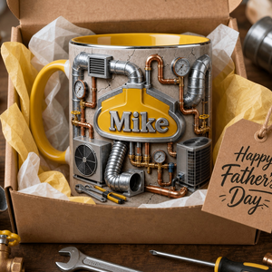 Personalized HVAC Dad Mug – Ductwork & Copper Pipes Design | Father's Day Gift For HVAC Technicians