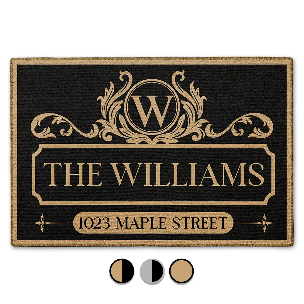 Family Monogram With Address Vintage Decor - Personalized Custom Name & Address Doormat