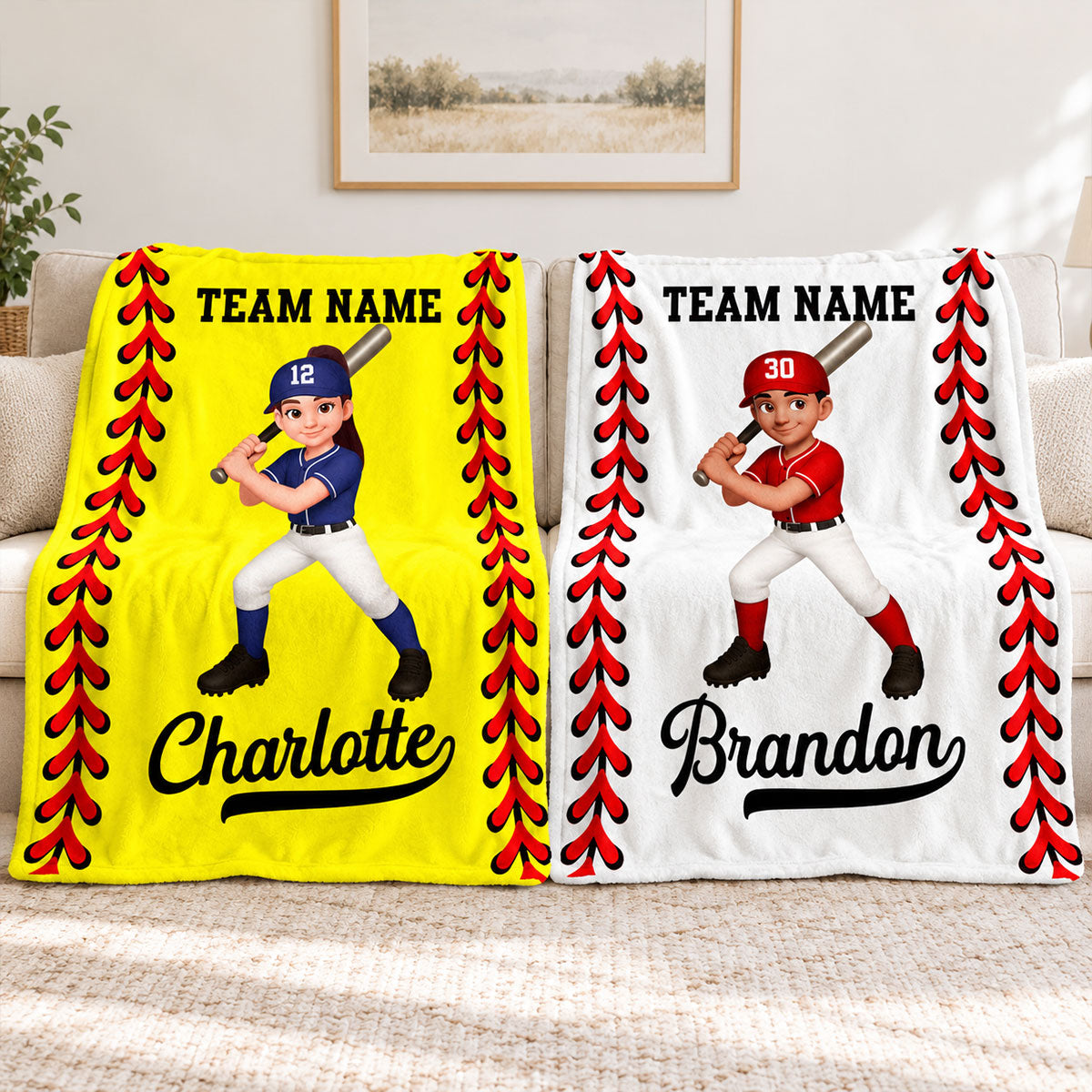 Personalized Baseball & Softball Name & Team Fleece Blanket – Custom Christmas Gift For Young Players