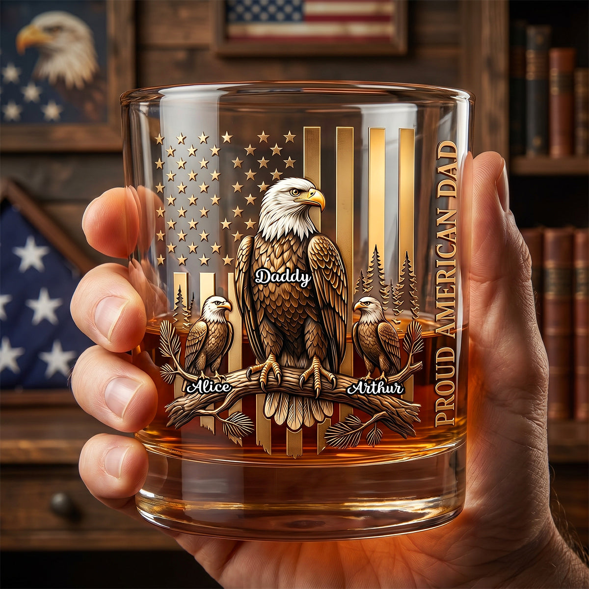 Gift For Dad – Personalized "Proud Eagle Dad" Round Glass