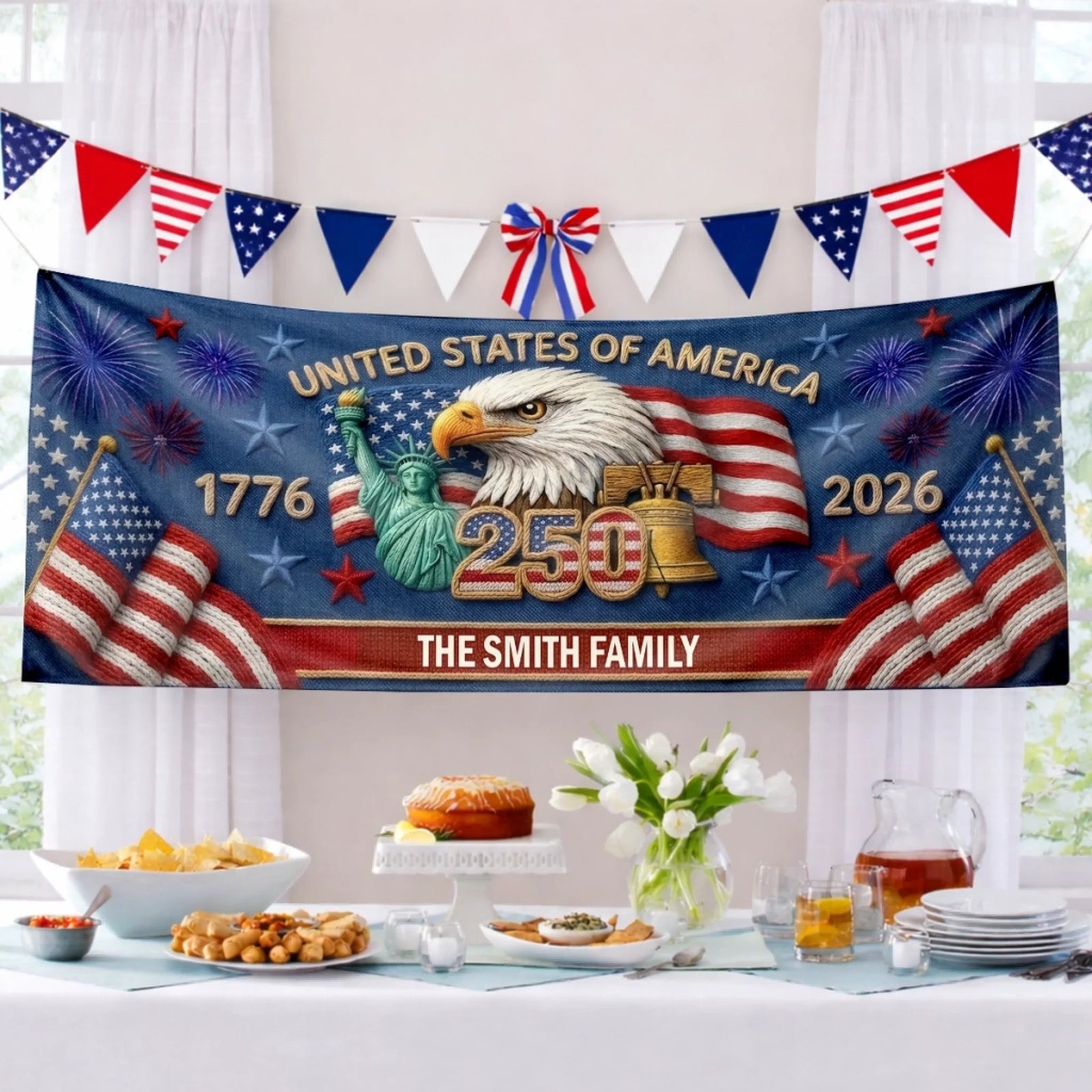 Custom Polyester Outdoor Banner - Personalized America 250th Anniversary Gifts For Mom, Dad, Brother, Sister, Kids