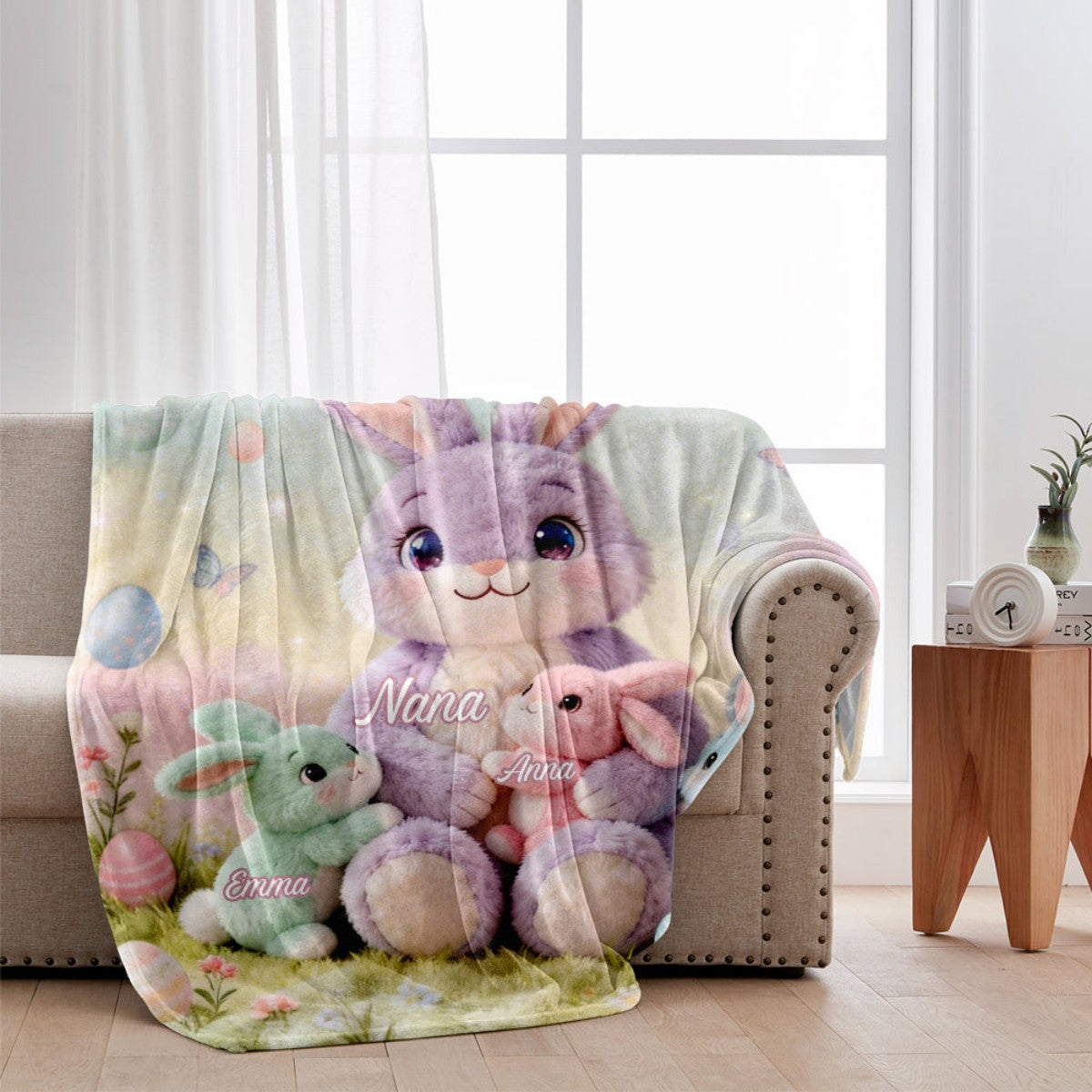 Snuggle Up with Nana Bunny – Personalized Easter Blanket for Grandma