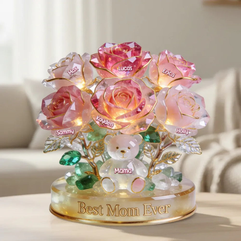 Personalized Flower Bear Mom Acrylic Plaque - Gifts For Mom