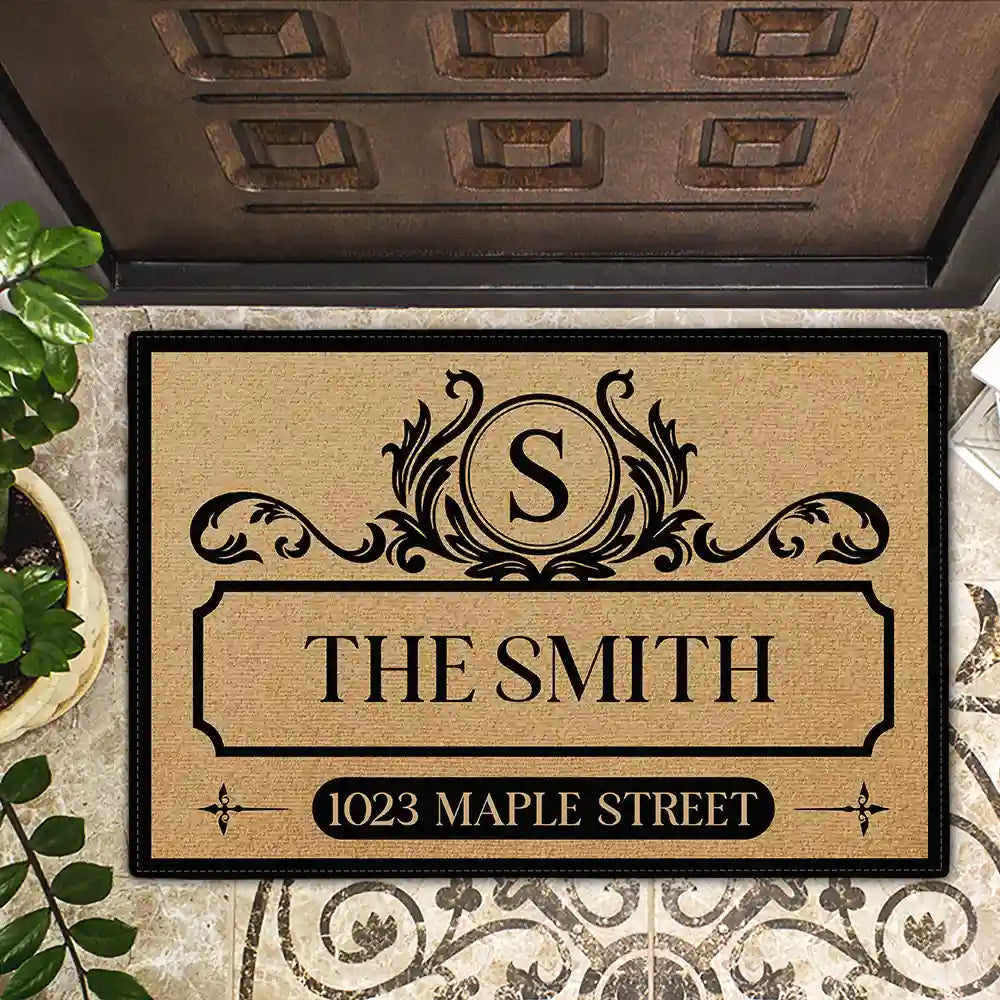 Family Monogram With Address Vintage Decor - Personalized Custom Name & Address Doormat