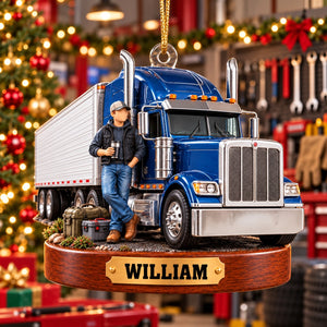 Personalized Truck Driver Christmas Ornament,Custom Name Semi Truck Christmas Gift