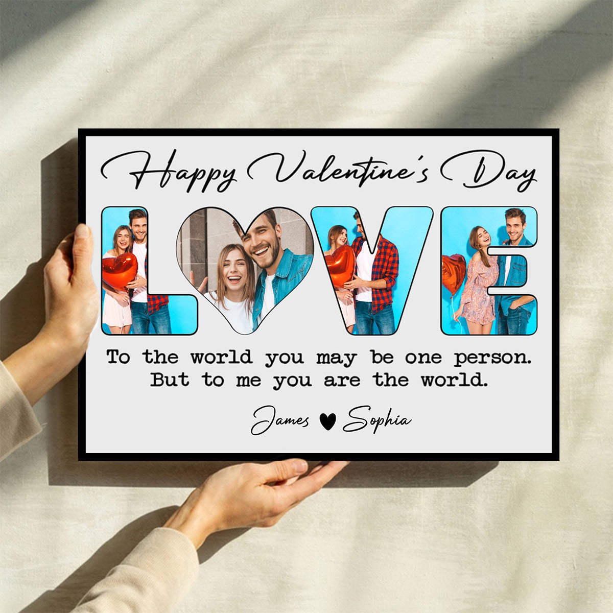 To Me You Are The World Custom Photo Personalized Canvas Poster Valentine's Gift for Couple
