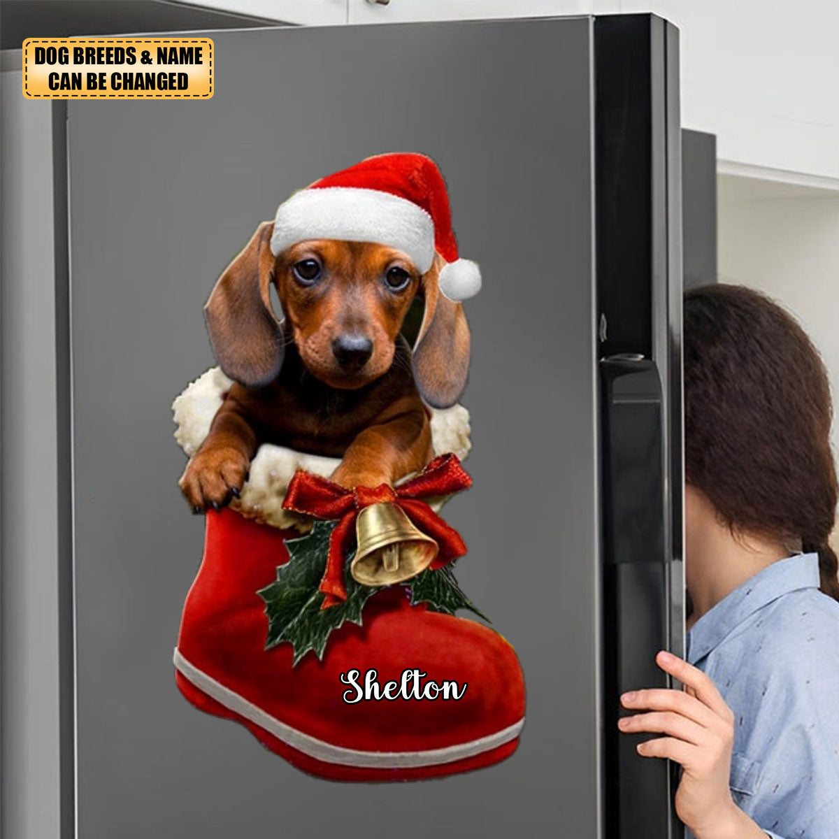 Personalized Dog in Santa Boot Christmas Decal