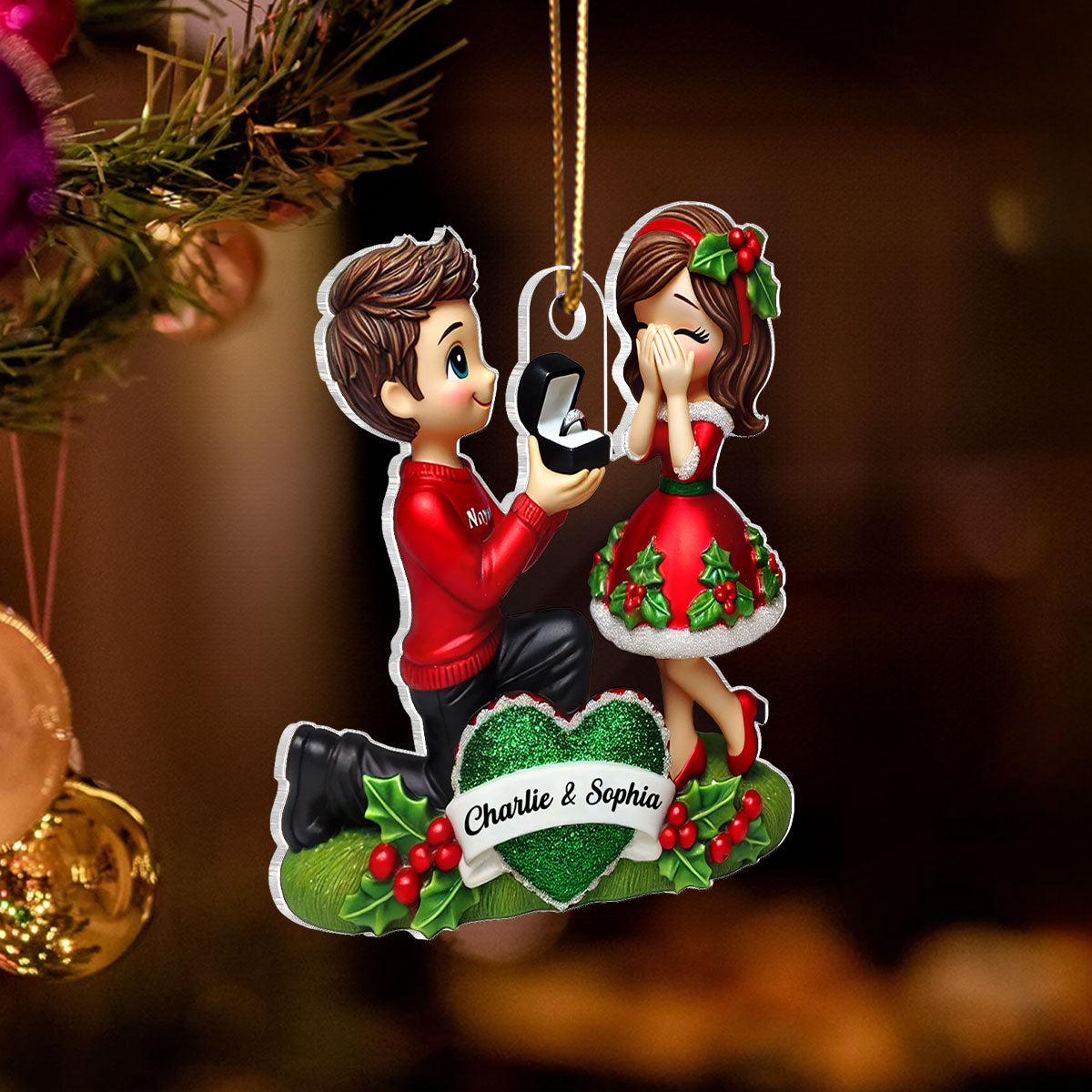 Marriage Proposal - Personalized Acrylic Ornament Newly Engaged Gift For Couple