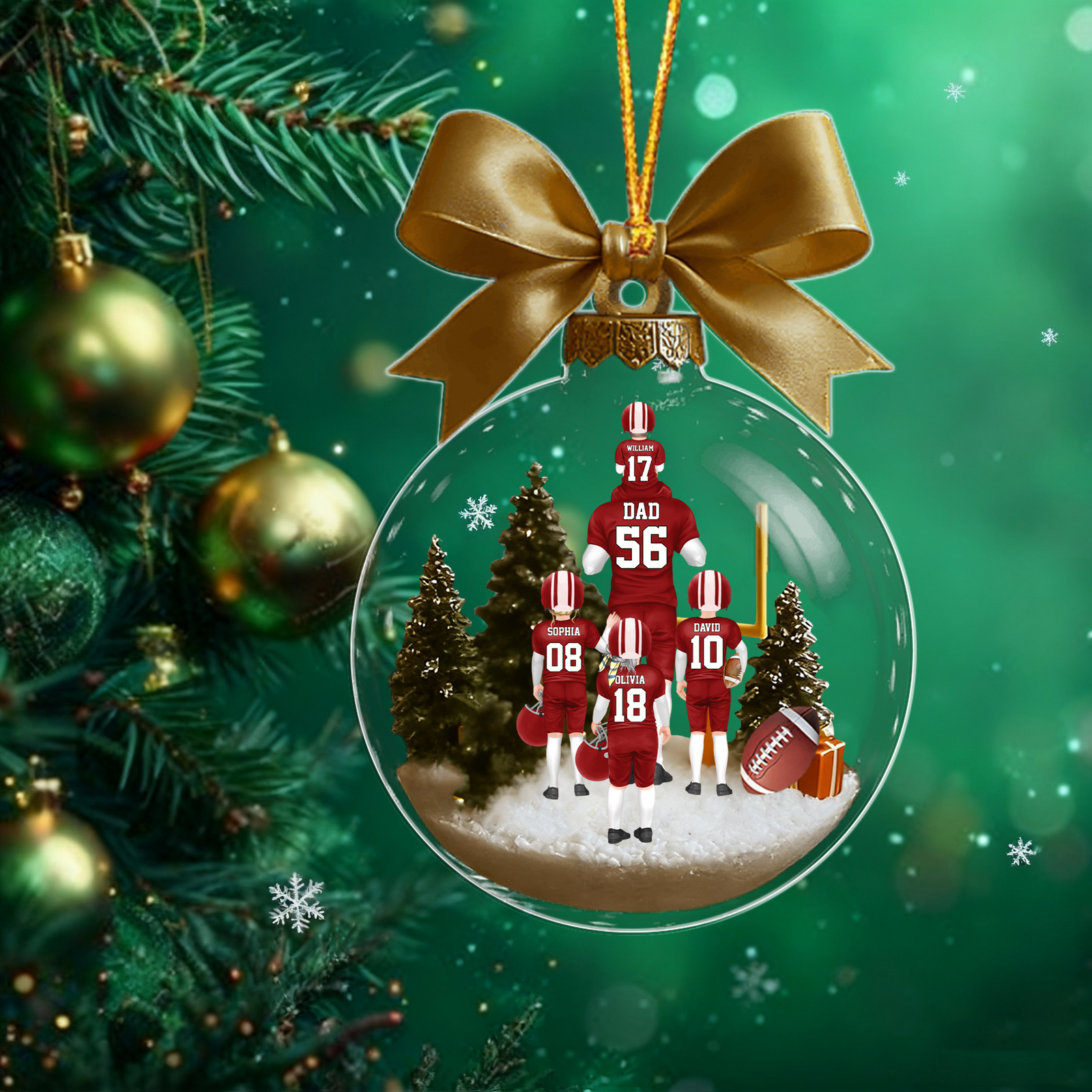 Personalized American football Dad & Kids Bow Acrylic Ornament