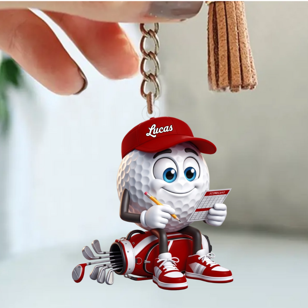 Personalized Golf Mascot Keychain – Funny Golf Ball & Scorecard Key Holder For Golf Bag
