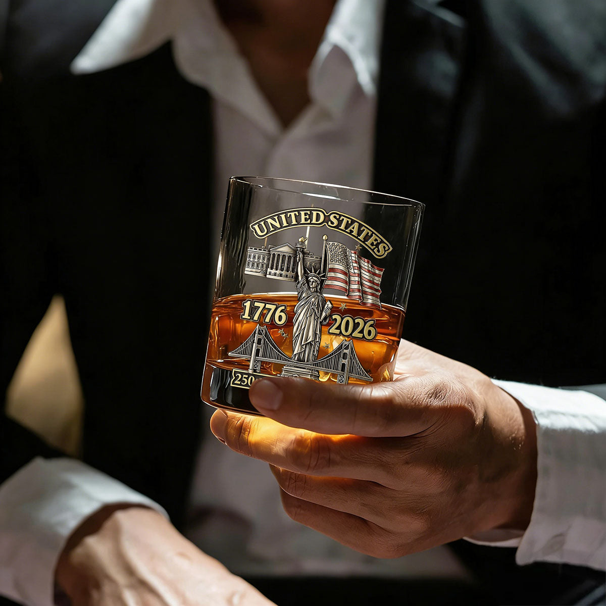 American 250th Anniversary Custom Name- Personalized Whiskey Glass