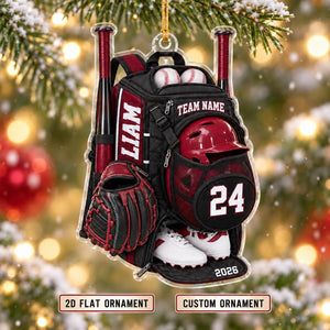 Personalized Baseball Gear Bag Christmas Ornament 2026 – Custom Name, Number & Team Acrylic Keepsake | Gift For Players & Coaches