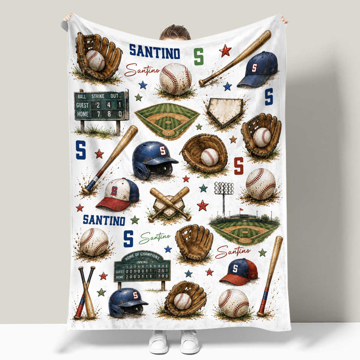 Personalized Baseball Blanket For Boys – Custom Name Sports Throw | Vintage Baseball Nursery Decor & Toddler Birthday Gift