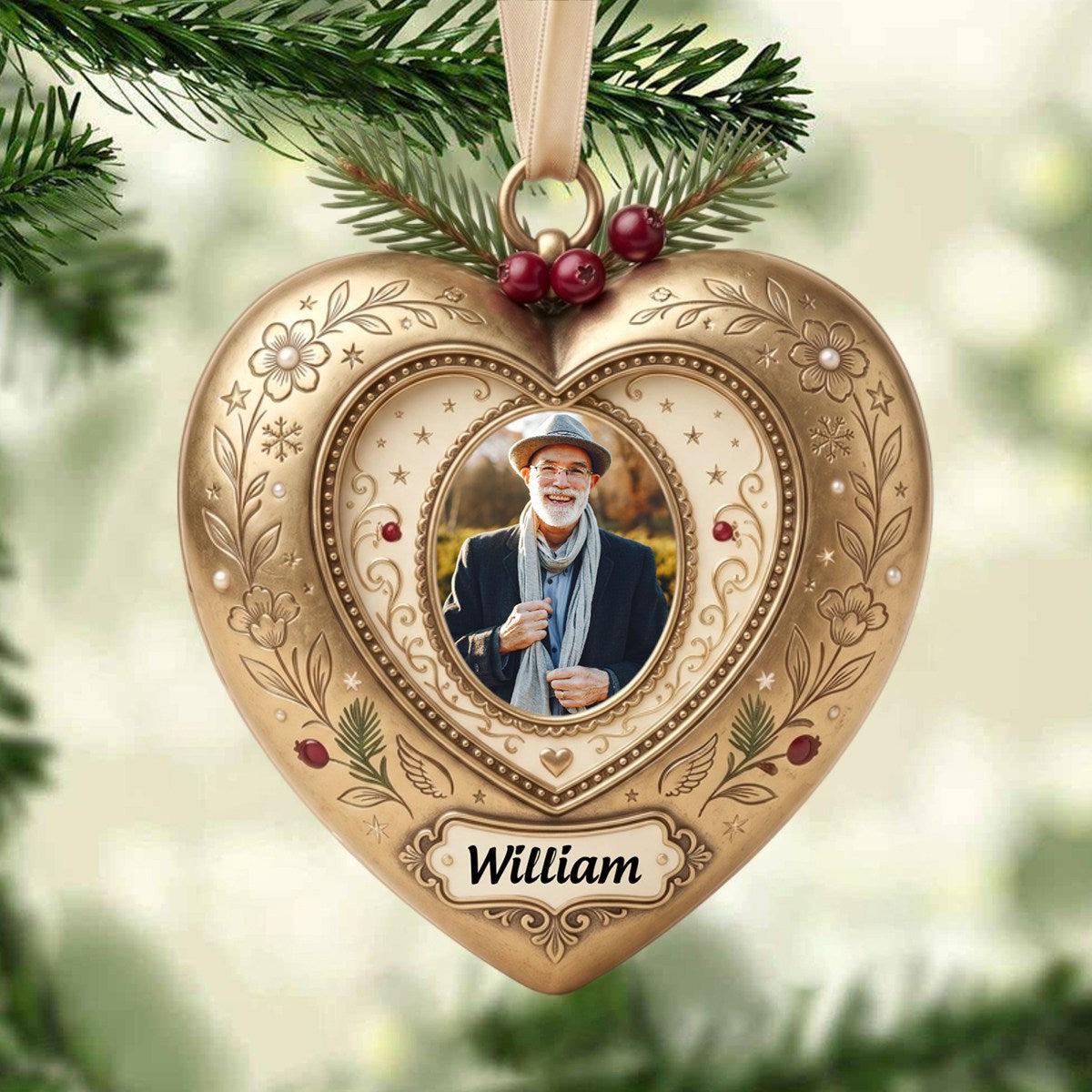 Personalized Vintage Heart-Shaped Christmas Memorial Ornament Custom Photo