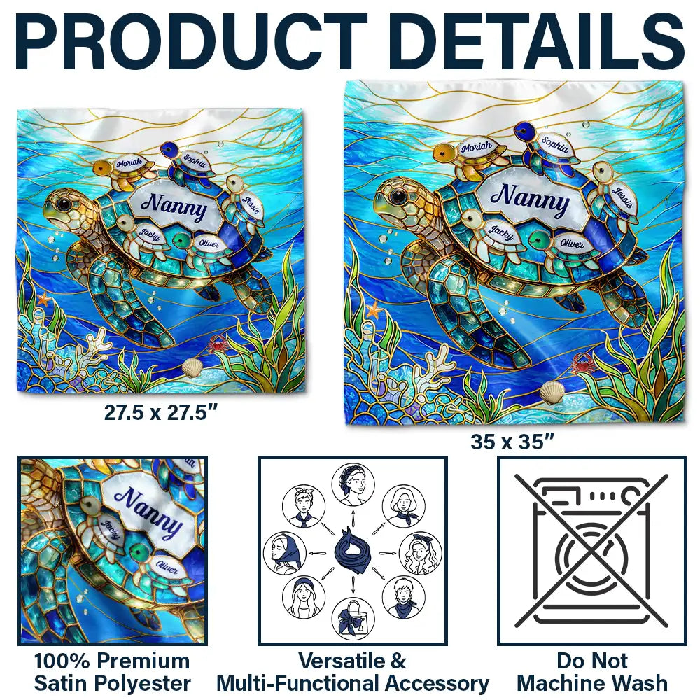 Turtle Silky Satin Effect Scarf – Personalized Gift for Mom & Grandma