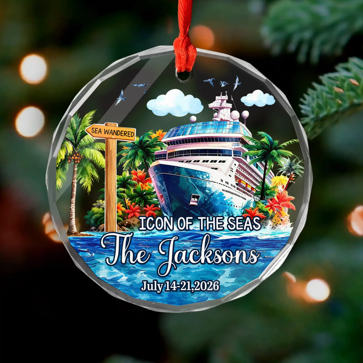 Personalized Cruise Ship Glass Ornament – Custom Family Name Gift for Families & Couples