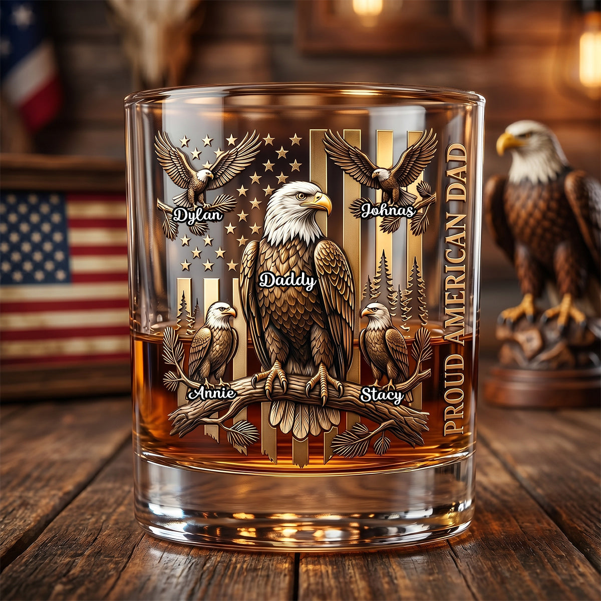 Gift For Dad – Personalized "Proud Eagle Dad" Round Glass