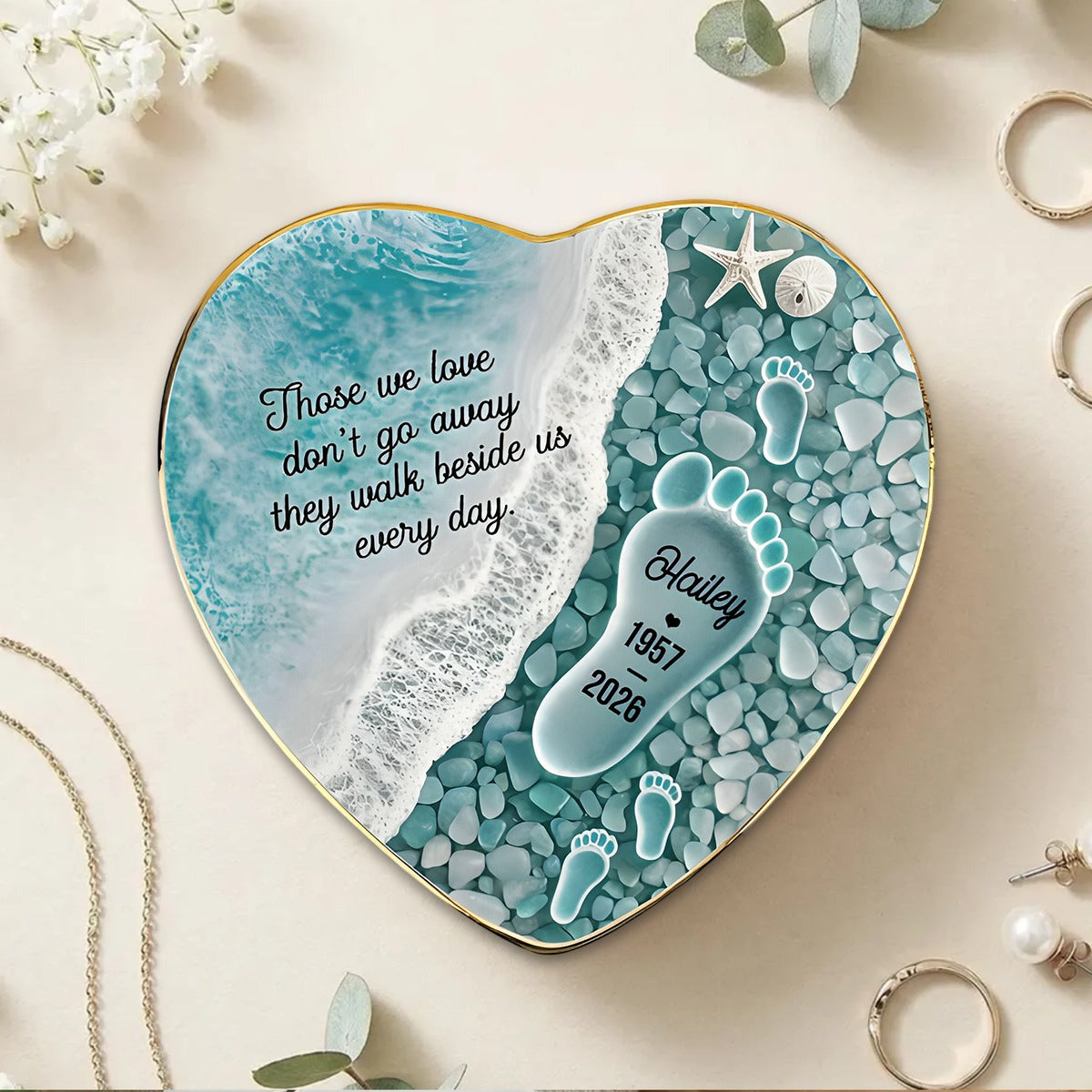 "Where Love Never Ends" – Sea Glass Design Personalized Jewelry Dish | Memorial Ocean Remembrance Gift For Loss of Loved One