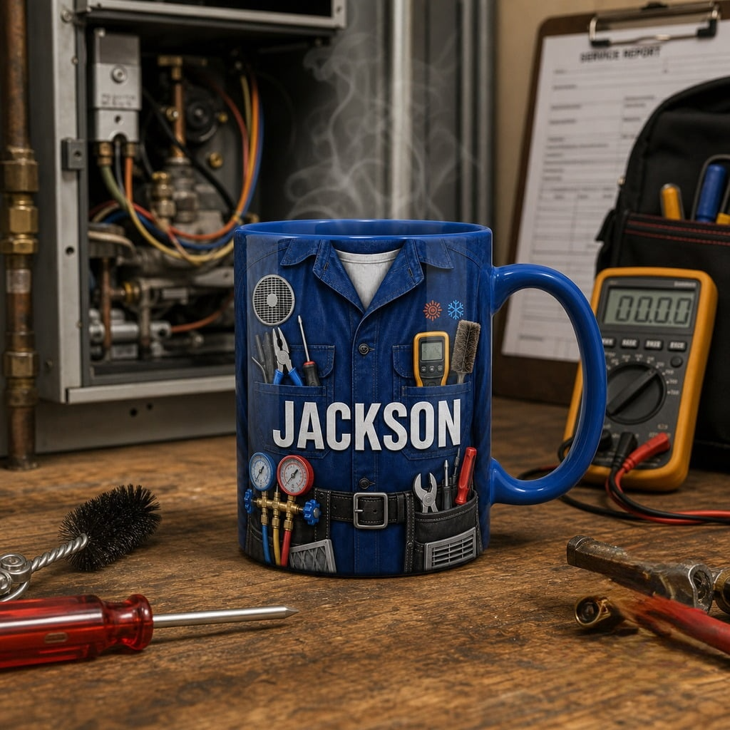 Personalized HVAC Technician Accent Mug | Custom Name Coffee Cup, Work Desk Gift For HVAC Workers