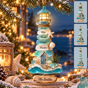 Personalized Coastal Lighthouse Christmas Ornament – Sea Glass–Inspired Family Keepsake | Gift For Beach Lovers