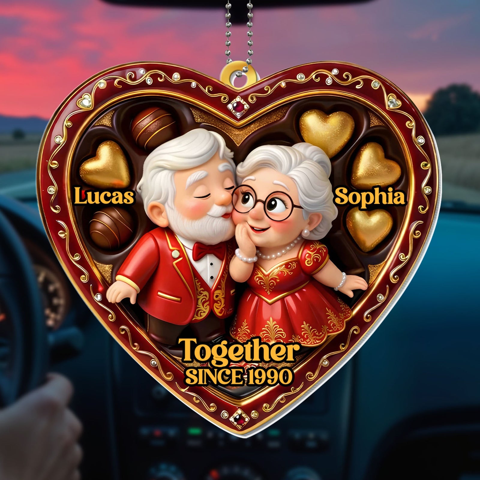 "Together Since [Year]" Heart Ornament With Elderly Couple – Personalized Gift For Grandparents & Couples