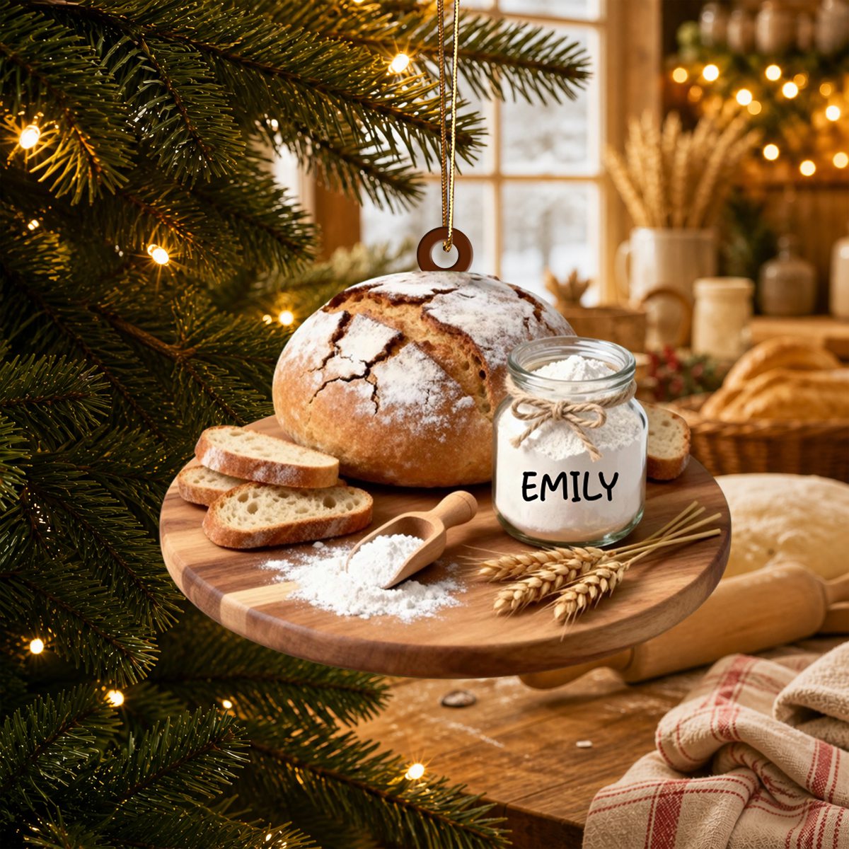Personalized Sourdough Bread Ornament,Handmade Bread & Flour Xmas Ornament,Kitchen Lover,Baking Lovers,Food Lover,Healthy Food Gift