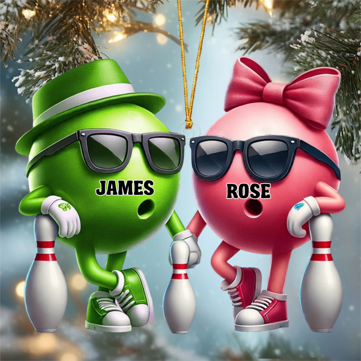 Bowling Couple Ornament - Personalized  Custom Name Acrylic Ornament