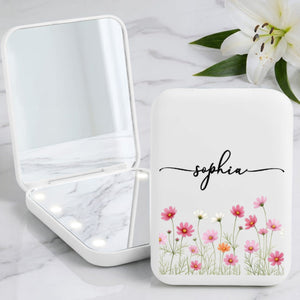 Personalized Birth Flower Mirror – Custom Name Birthday Gift For Her, Sisters, Daughters & Friends