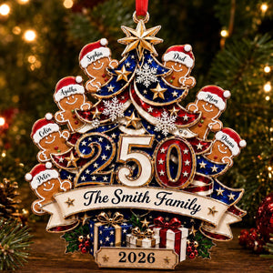 Custom 250th Anniversary Gingerbread Family Acrylic Ornament – Patriotic America 1776-2026 Christmas Tree Decor For Family