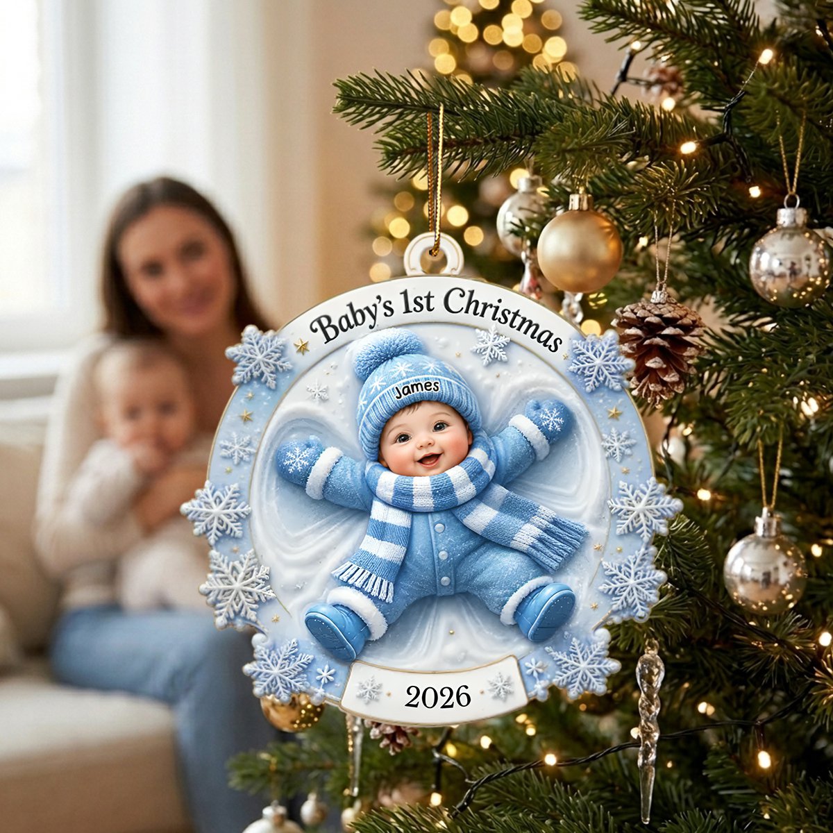 Custom First Christmas Acrylic Ornament - Personalized Christmas Baby Shower, Gender Reveal Gifts For New Moms, New Dads, New Parents - Little Miracle Big Love
