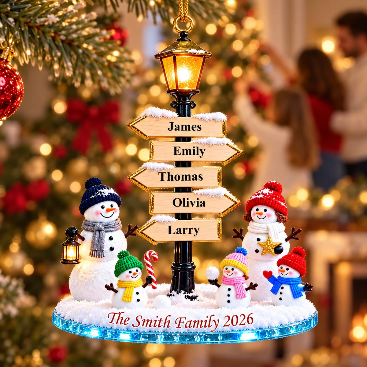 Personalized Christmas Snowman Family Name Sign Ornament