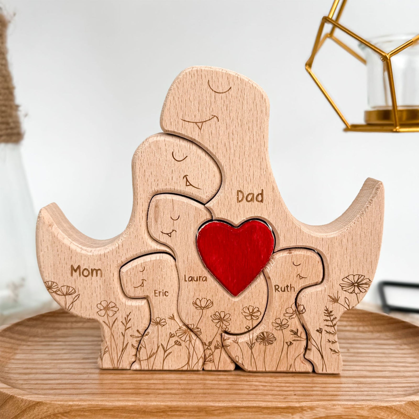 Personalized Dinosaur Family Wooden Puzzle – Father's Day Gift For Dad
