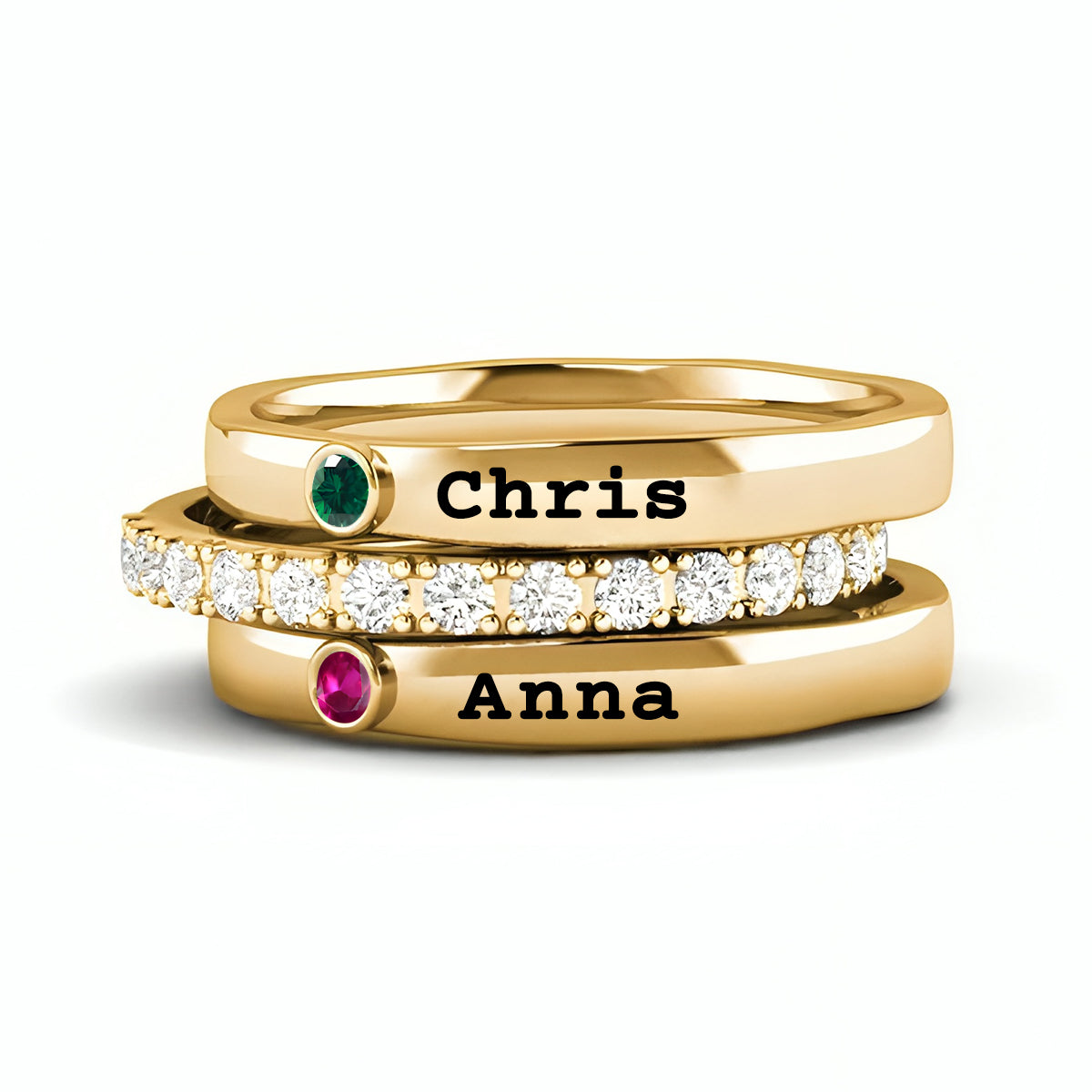 Personalized Born in Love Birthstone Name Ring Stack