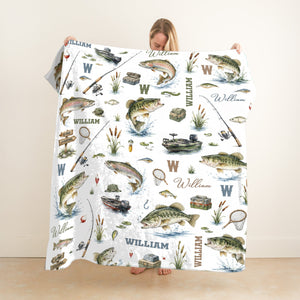 Personalized "Gone Fishing" Blanket – Custom Name Throw For Baby Boy & Toddler | Fish Nursery Decor