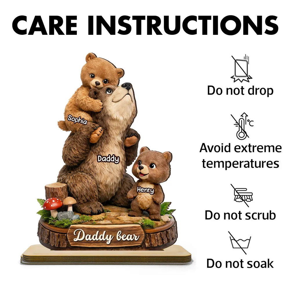 Personalized Daddy Bear 2-Layer Wooden Plaque - Custom Gift For Dad, Grandpa, Father's Day