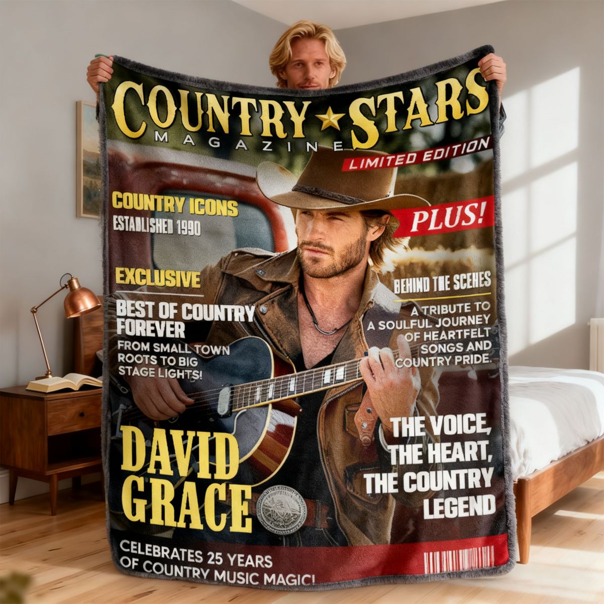 Personalized Country Stars Magazine Blanket, Custom Country Stars Photo, Cool Gift For Music Lover