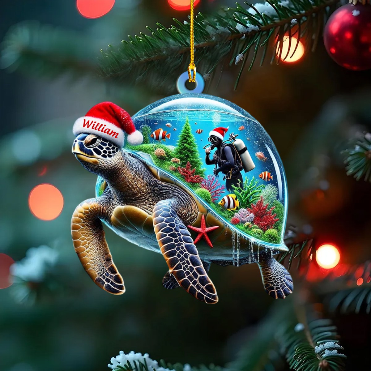 Personalized Turtle Diving Custom Name Ornament, Diving Lover Christmas Gift