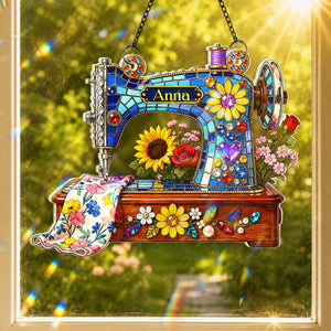 Meaningful Gift For Sewing Lovers – Personalized Floral Sewing Machine Acrylic Suncatcher