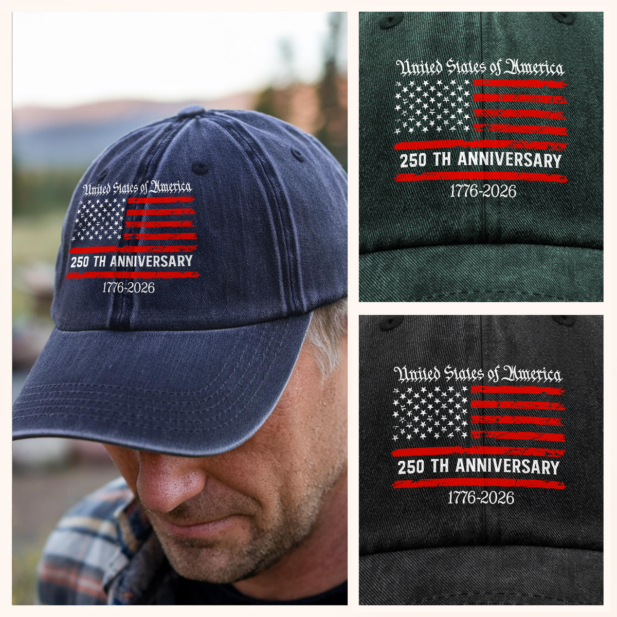 Personalized America 250th Anniversary Semiquincentennial Washed Denim Baseball Cap