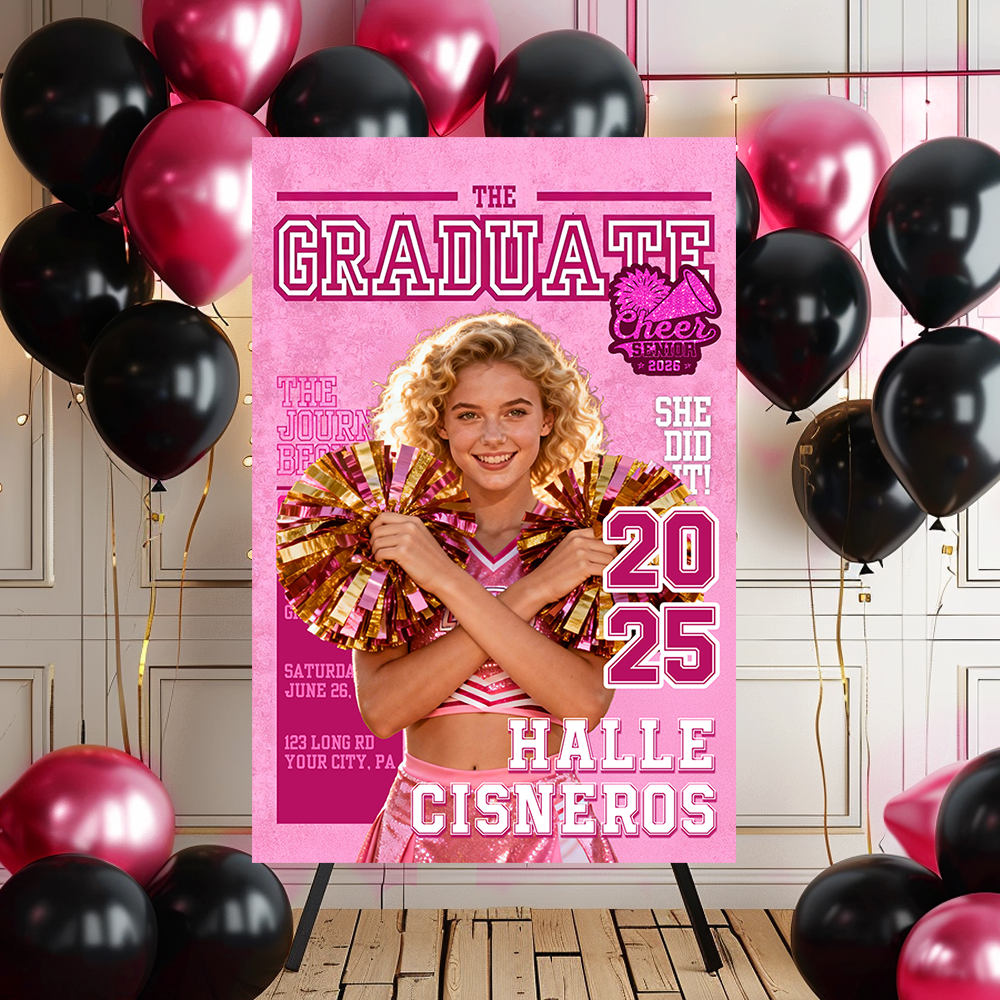 Cheerleading Class Of 2026 Welcome Sign - Personalized Custom Photo Grad Party Canvas Sign