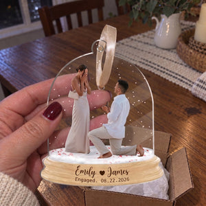 Personalized Engagement Photo Acrylic Ornament – Custom Names & Date Keepsake | Gift For Newly Engaged Couples