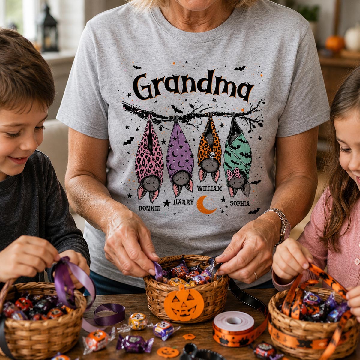 "Grandma's Little Bat Crew" – Personalized Halloween Shirt | Cute Gift For Grandma