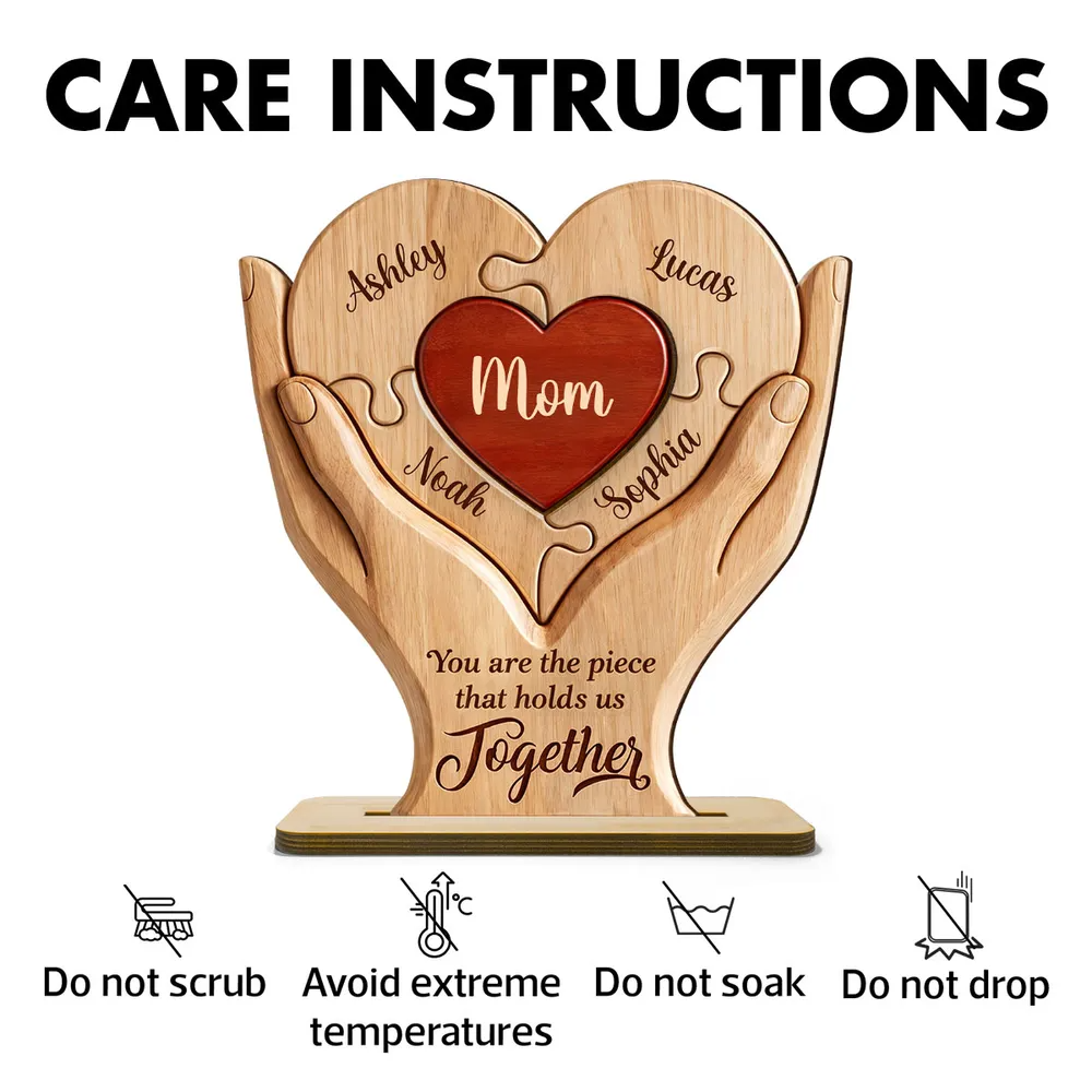 Personalized "Mom, the Piece That Holds Us Together" Wooden Plaque – Mother's Day Gift For Mom & Wife
