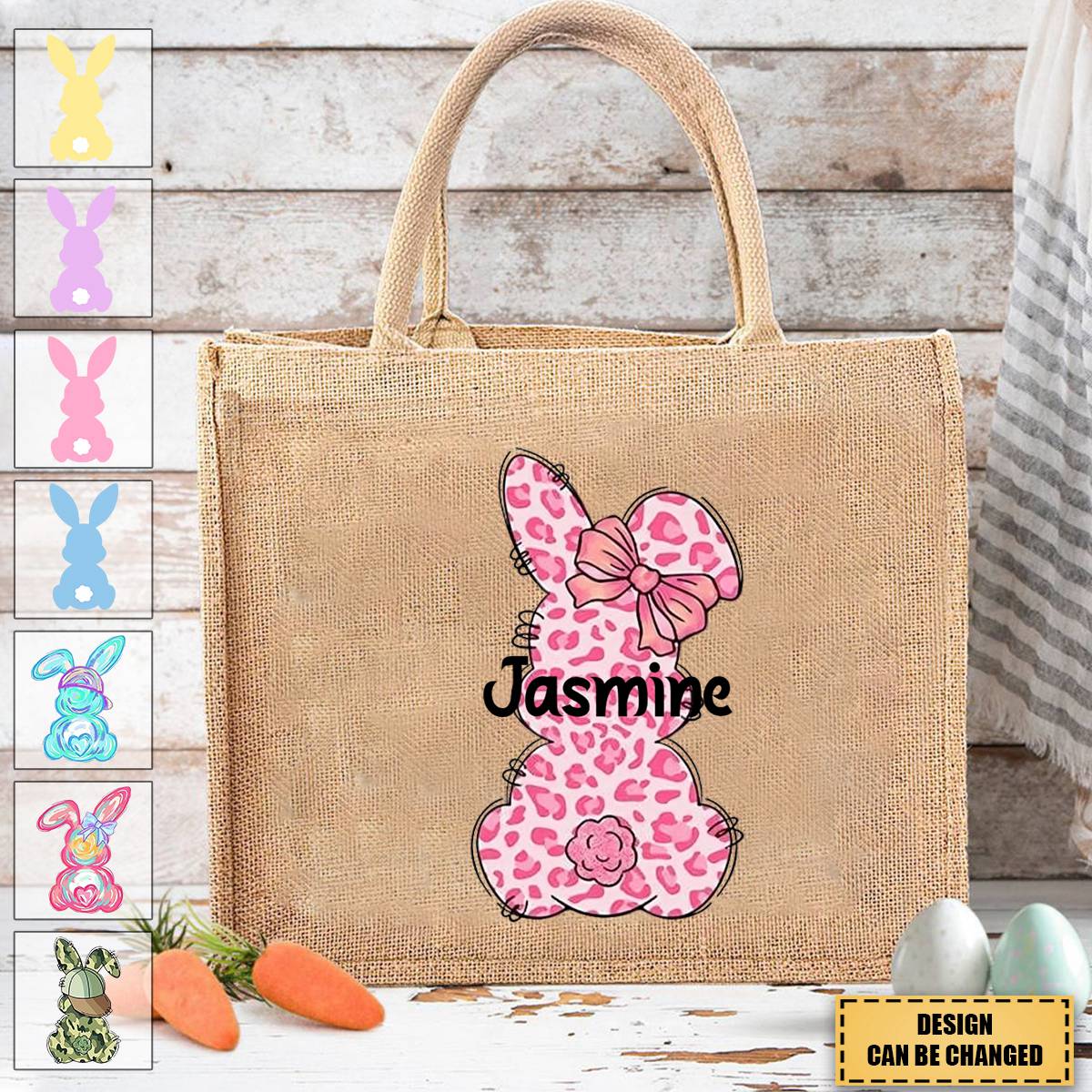 Personalized Easter Bunny Jute bag With Name, Kids Egg Hunt Bags, Easter Basket, Easter Gift Bags