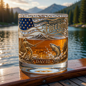 Personalized "Hooked On Freedom" Fishing Whiskey Glass – Gift For Fishing Lovers
