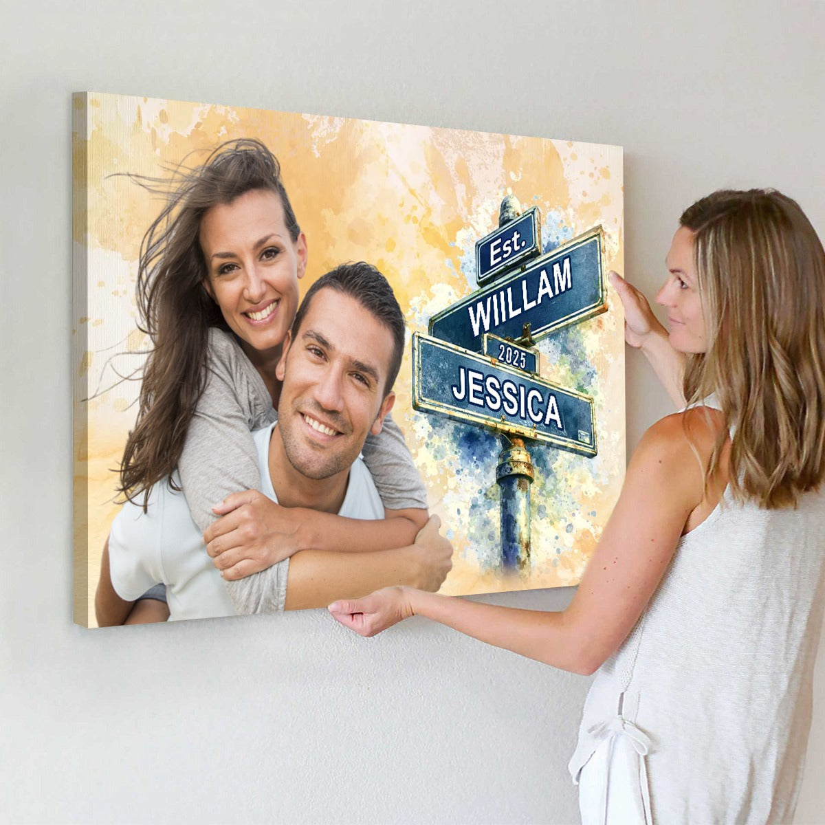 You Make Me Smile More - Custom Photo Wall Art Canvas Poster Personalized Couple Anniversary Wedding Gift