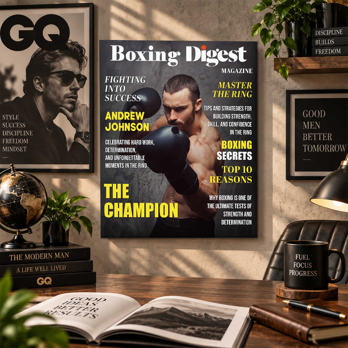Personalized Boxing Digest Canvas – Custom Name Boxer Poster | Boxing Magazine Gift & Room Decor