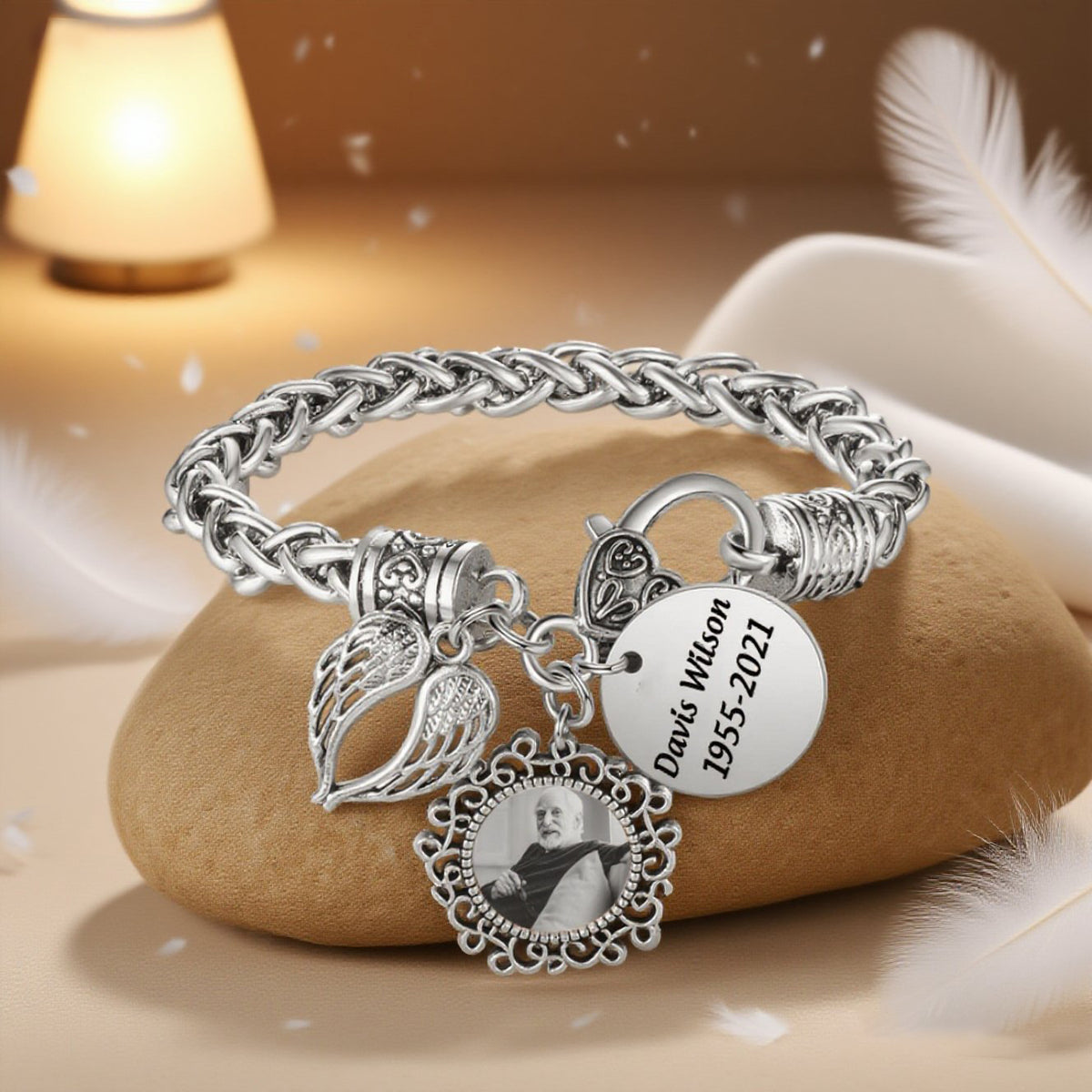 Engraved Name Personalized Memorial Antique Bracelet With Photo